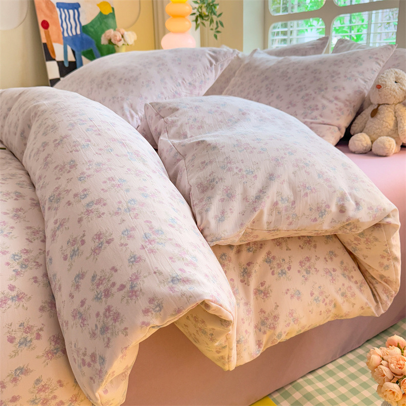 Четири сезона налични малки памучни чаршафи с флорално пране от четири части, шапка за студентско легло от три части, трансгранична, поколение коса