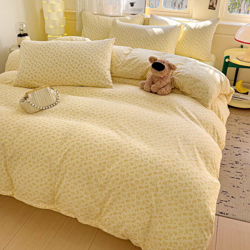 Четири сезона налични малки памучни чаршафи с флорално пране от четири части, шапка за студентско легло от три части, трансгранична, поколение коса