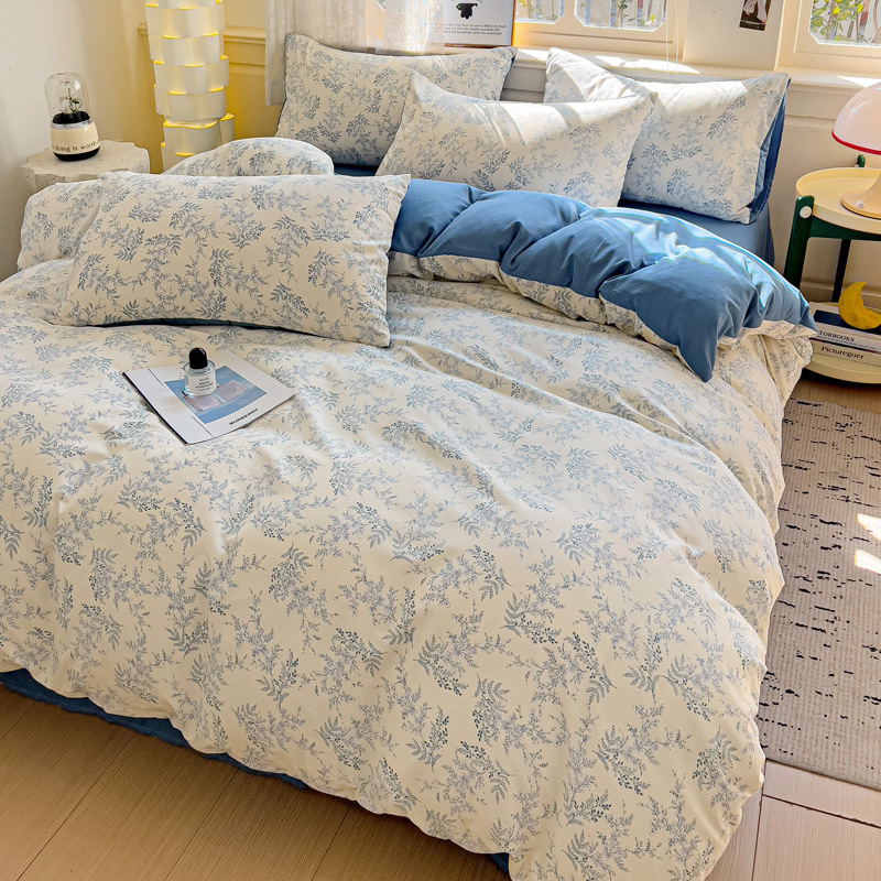 Четири сезона налични малки памучни чаршафи с флорално пране от четири части, шапка за студентско легло от три части, трансгранична, поколение коса