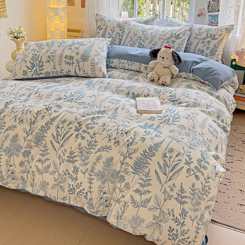 Четири сезона налични малки памучни чаршафи с флорално пране от четири части, шапка за студентско легло от три части, трансгранична, поколение коса