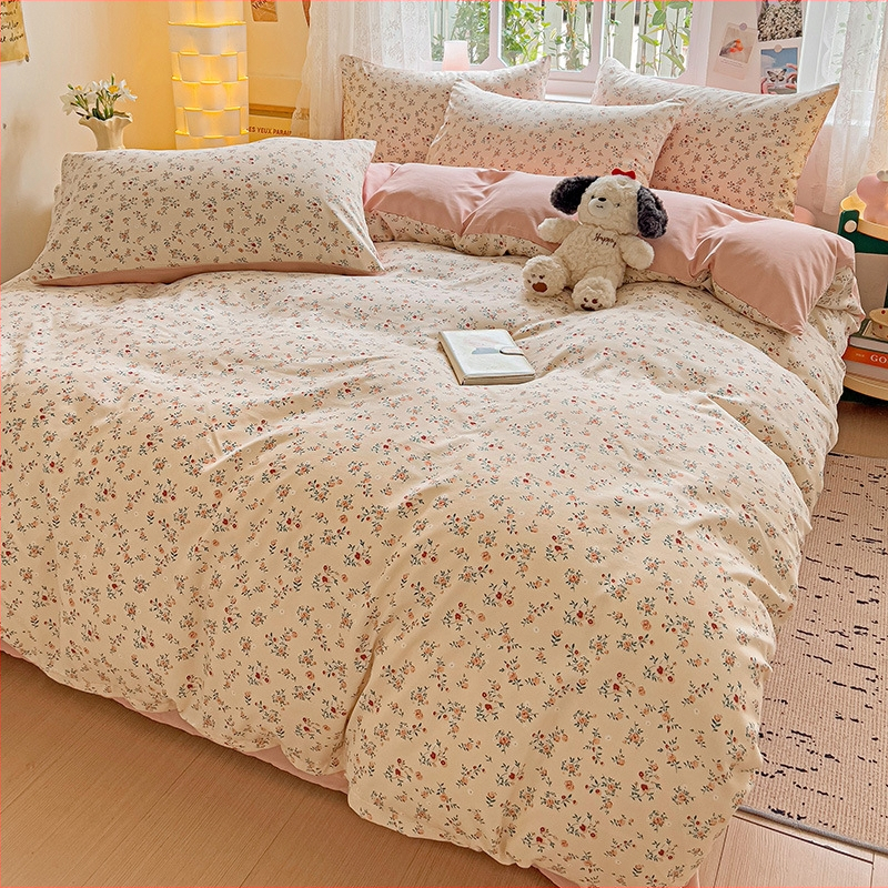 Четири сезона налични малки памучни чаршафи с флорално пране от четири части, шапка за студентско легло от три части, трансгранична, поколение коса