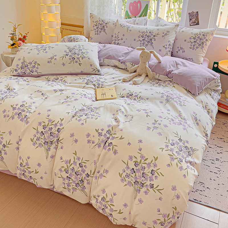 Четири сезона налични малки памучни чаршафи с флорално пране от четири части, шапка за студентско легло от три части, трансгранична, поколение коса