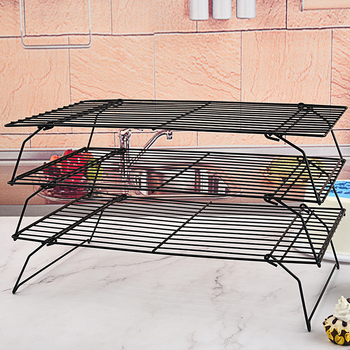 3-kihiline kokkupandav küpsetusrest, koogijahutusrest, leivajahutusrest, küpsiste kuivatusrest, must mittenakkuva jahutusrestiga küpsetamiseks