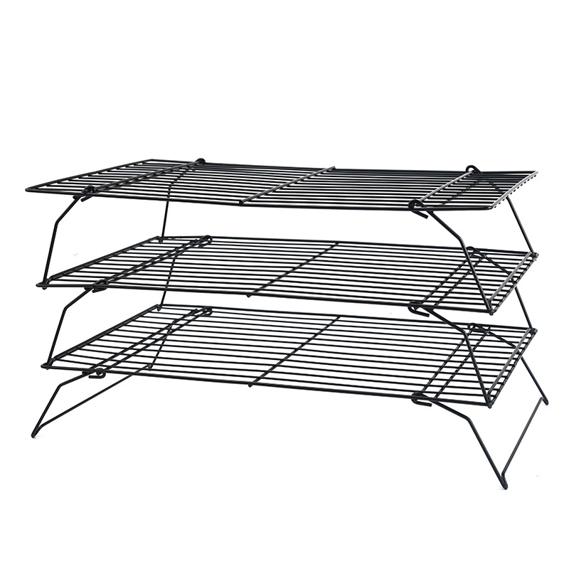 3-kihiline kokkupandav küpsetusrest, koogijahutusrest, leivajahutusrest, küpsiste kuivatusrest, must mittenakkuva jahutusrestiga küpsetamiseks