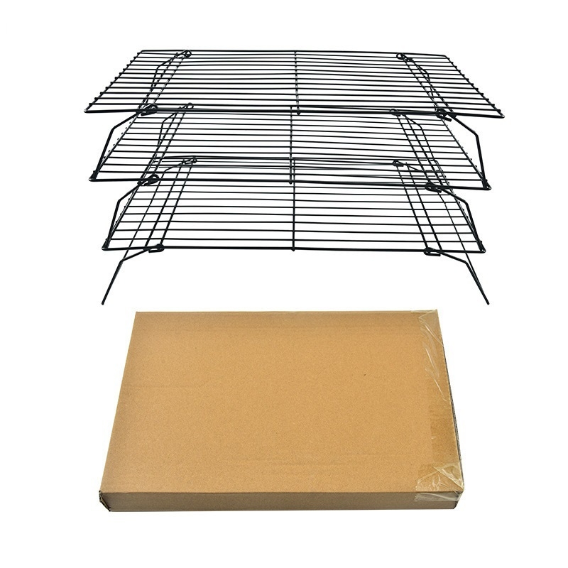 3-kihiline kokkupandav küpsetusrest, koogijahutusrest, leivajahutusrest, küpsiste kuivatusrest, must mittenakkuva jahutusrestiga küpsetamiseks