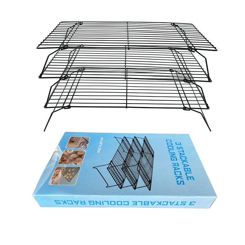 3-kihiline kokkupandav küpsetusrest, koogijahutusrest, leivajahutusrest, küpsiste kuivatusrest, must mittenakkuva jahutusrestiga küpsetamiseks