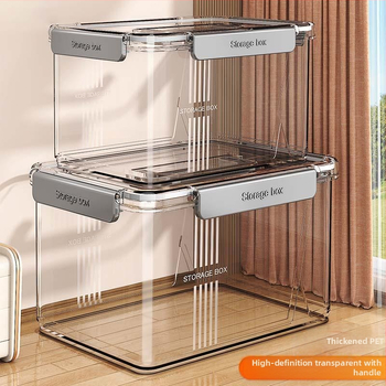 Caurspīdīga mājsaimniecības uzglabāšanas kaste Apģērbs Rotaļlietas Uzkodas Grāmatu uzglabāšanas kaste Liela ietilpība Plastmasas organizēšanas kaste Aizzīmogota kopmītne