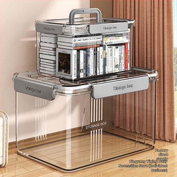 Caurspīdīga mājsaimniecības uzglabāšanas kaste Apģērbs Rotaļlietas Uzkodas Grāmatu uzglabāšanas kaste Liela ietilpība Plastmasas organizēšanas kaste Aizzīmogota kopmītne