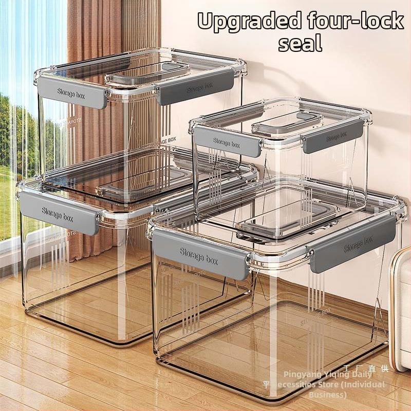 Caurspīdīga mājsaimniecības uzglabāšanas kaste Apģērbs Rotaļlietas Uzkodas Grāmatu uzglabāšanas kaste Liela ietilpība Plastmasas organizēšanas kaste Aizzīmogota kopmītne