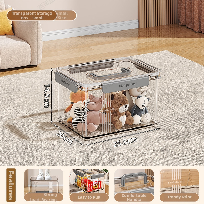 Caurspīdīga mājsaimniecības uzglabāšanas kaste Apģērbs Rotaļlietas Uzkodas Grāmatu uzglabāšanas kaste Liela ietilpība Plastmasas organizēšanas kaste Aizzīmogota kopmītne