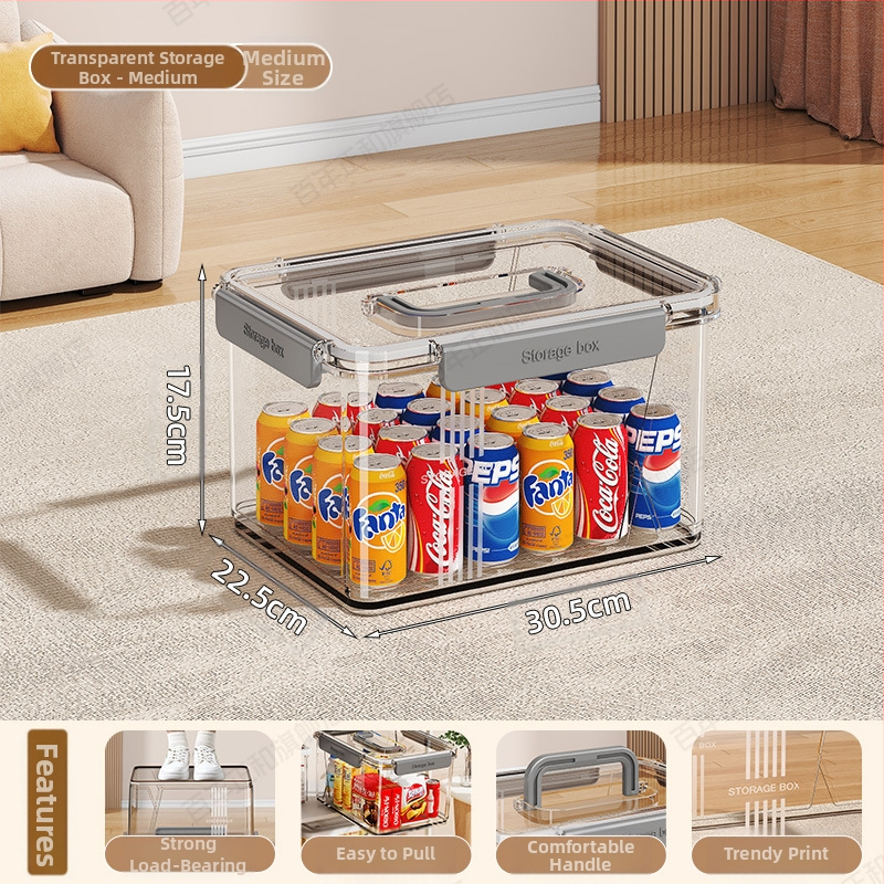 Caurspīdīga mājsaimniecības uzglabāšanas kaste Apģērbs Rotaļlietas Uzkodas Grāmatu uzglabāšanas kaste Liela ietilpība Plastmasas organizēšanas kaste Aizzīmogota kopmītne