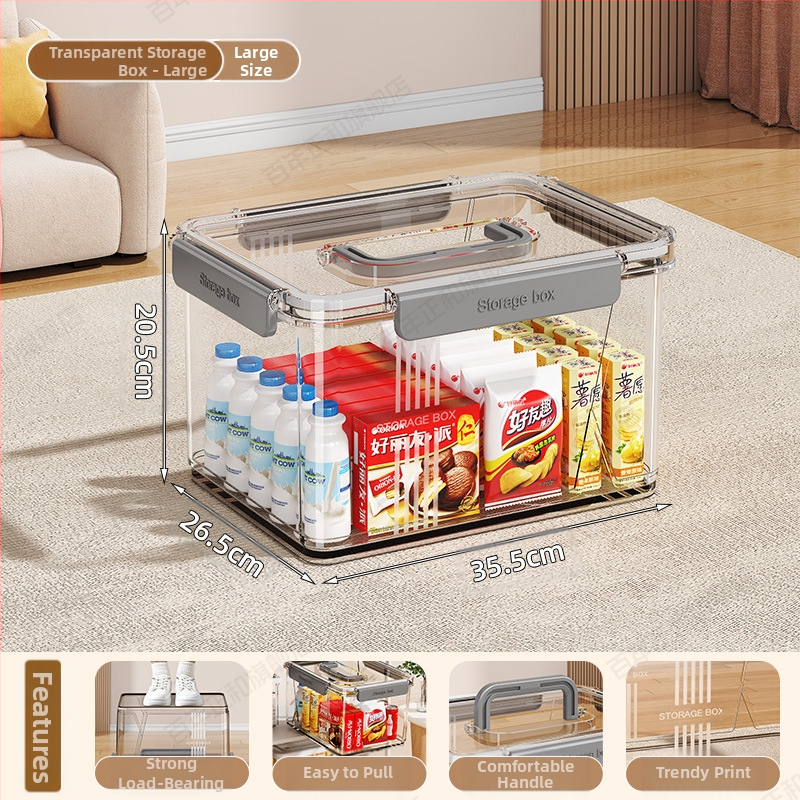 Caurspīdīga mājsaimniecības uzglabāšanas kaste Apģērbs Rotaļlietas Uzkodas Grāmatu uzglabāšanas kaste Liela ietilpība Plastmasas organizēšanas kaste Aizzīmogota kopmītne