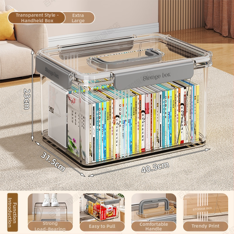 Caurspīdīga mājsaimniecības uzglabāšanas kaste Apģērbs Rotaļlietas Uzkodas Grāmatu uzglabāšanas kaste Liela ietilpība Plastmasas organizēšanas kaste Aizzīmogota kopmītne