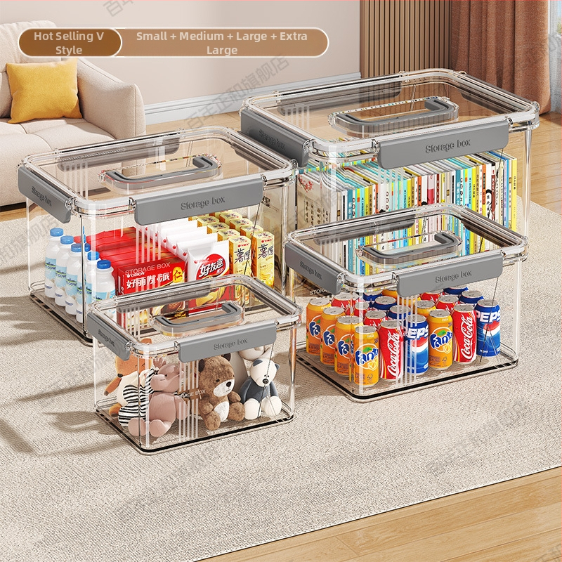 Caurspīdīga mājsaimniecības uzglabāšanas kaste Apģērbs Rotaļlietas Uzkodas Grāmatu uzglabāšanas kaste Liela ietilpība Plastmasas organizēšanas kaste Aizzīmogota kopmītne