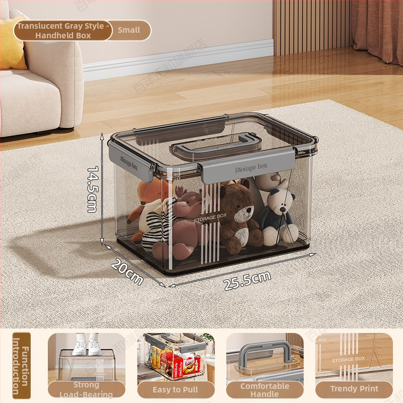 Caurspīdīga mājsaimniecības uzglabāšanas kaste Apģērbs Rotaļlietas Uzkodas Grāmatu uzglabāšanas kaste Liela ietilpība Plastmasas organizēšanas kaste Aizzīmogota kopmītne