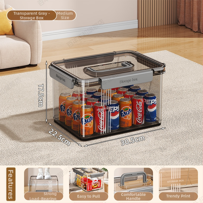 Caurspīdīga mājsaimniecības uzglabāšanas kaste Apģērbs Rotaļlietas Uzkodas Grāmatu uzglabāšanas kaste Liela ietilpība Plastmasas organizēšanas kaste Aizzīmogota kopmītne