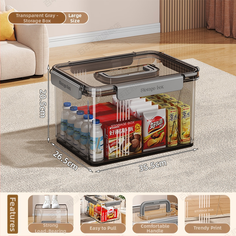 Caurspīdīga mājsaimniecības uzglabāšanas kaste Apģērbs Rotaļlietas Uzkodas Grāmatu uzglabāšanas kaste Liela ietilpība Plastmasas organizēšanas kaste Aizzīmogota kopmītne