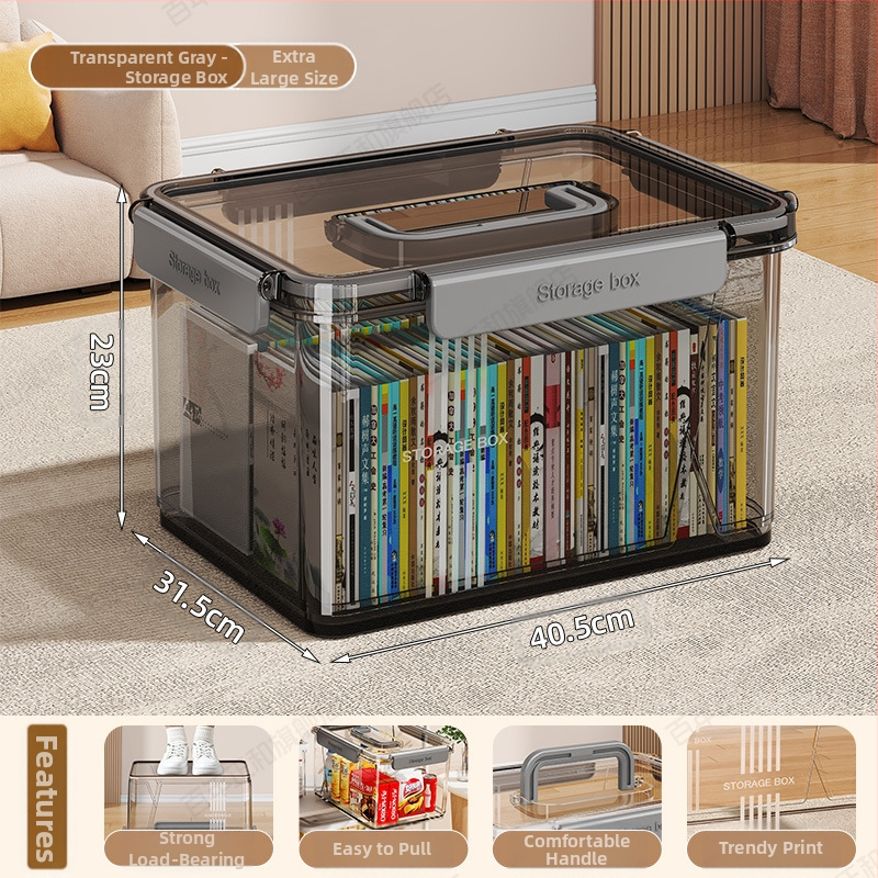 Caurspīdīga mājsaimniecības uzglabāšanas kaste Apģērbs Rotaļlietas Uzkodas Grāmatu uzglabāšanas kaste Liela ietilpība Plastmasas organizēšanas kaste Aizzīmogota kopmītne