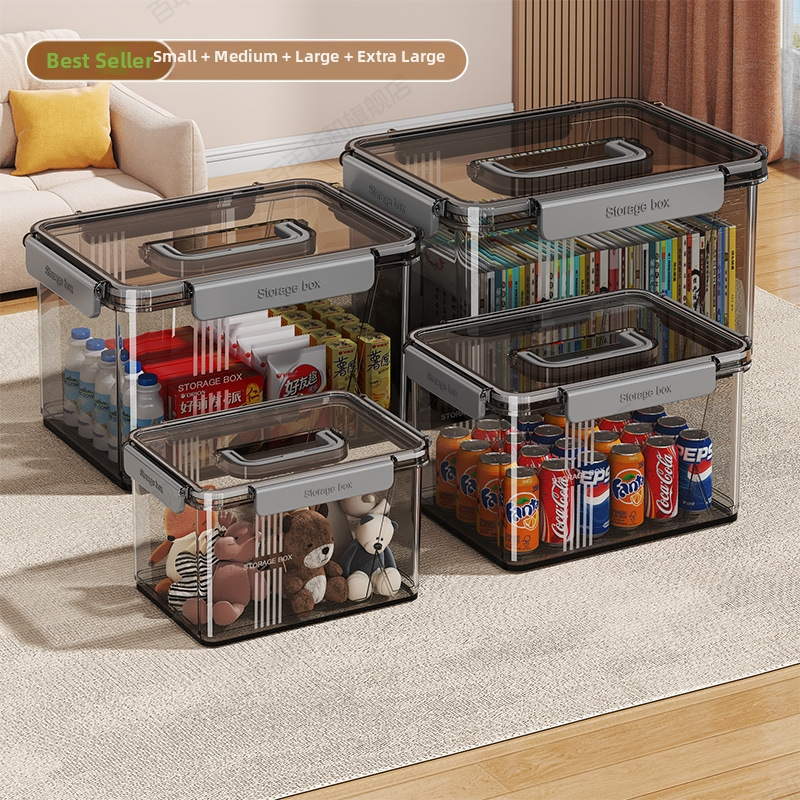 Caurspīdīga mājsaimniecības uzglabāšanas kaste Apģērbs Rotaļlietas Uzkodas Grāmatu uzglabāšanas kaste Liela ietilpība Plastmasas organizēšanas kaste Aizzīmogota kopmītne