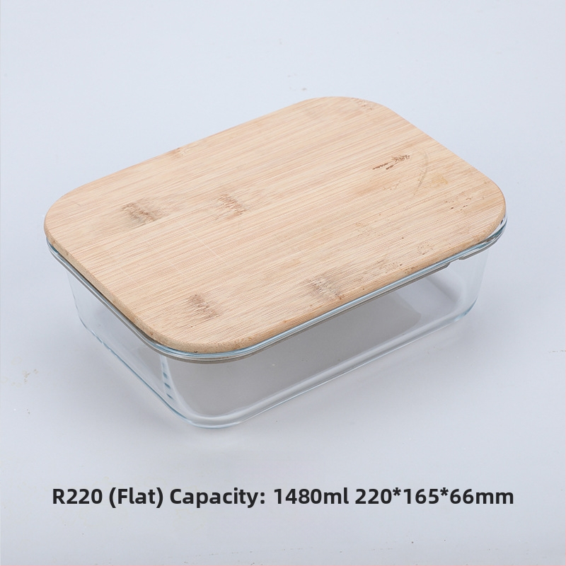 Veľkoobchodná obedárová krabička z bambusového dreva s viečkom z dreva, sklenená krabička na uchovávanie čerstvosti, žiaruvzdorné sklo s vysokým borosilikátovým povrchom, japonská obedárová krabička, mikrovlnná rúra
