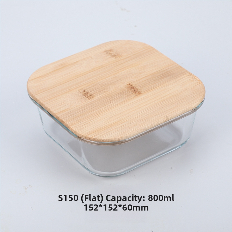 Veľkoobchodná obedárová krabička z bambusového dreva s viečkom z dreva, sklenená krabička na uchovávanie čerstvosti, žiaruvzdorné sklo s vysokým borosilikátovým povrchom, japonská obedárová krabička, mikrovlnná rúra