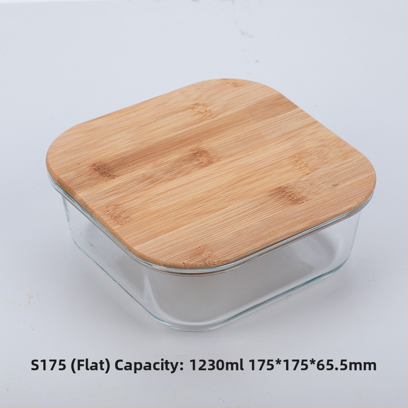 Veľkoobchodná obedárová krabička z bambusového dreva s viečkom z dreva, sklenená krabička na uchovávanie čerstvosti, žiaruvzdorné sklo s vysokým borosilikátovým povrchom, japonská obedárová krabička, mikrovlnná rúra