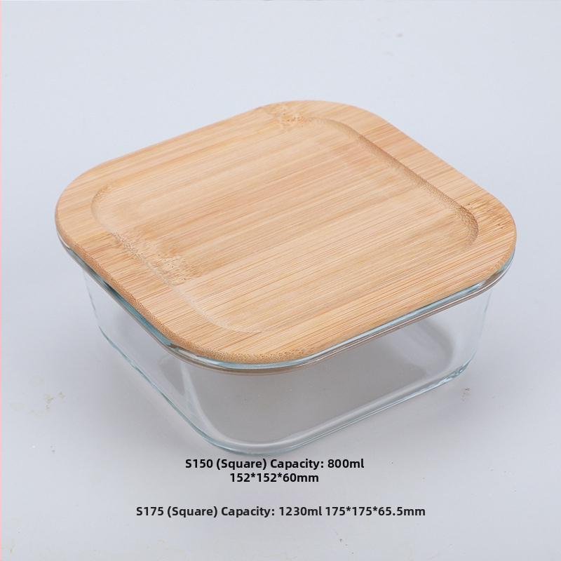 Veľkoobchodná obedárová krabička z bambusového dreva s viečkom z dreva, sklenená krabička na uchovávanie čerstvosti, žiaruvzdorné sklo s vysokým borosilikátovým povrchom, japonská obedárová krabička, mikrovlnná rúra