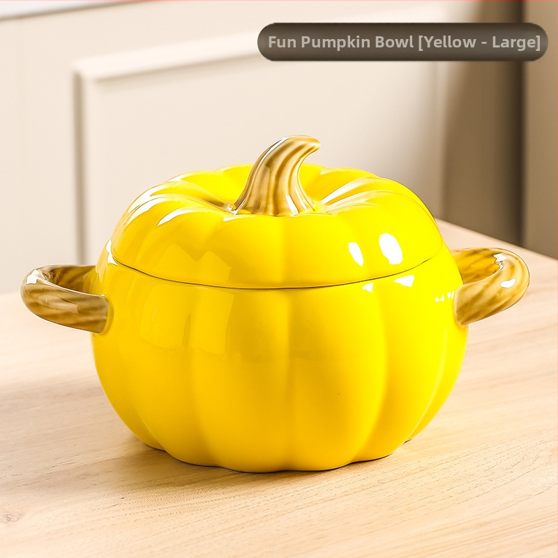 Δημιουργική κεραμική κατσαρόλα σούπας για οικιακή χρήση, υψηλής ποιότητας μπολ σούπας με κολοκύθα και διπλό αυτί, μπολ με σαλιγκάρι και noodles, μεγάλη λεκάνη σούπας με καπάκι, μεγάλο μπολ