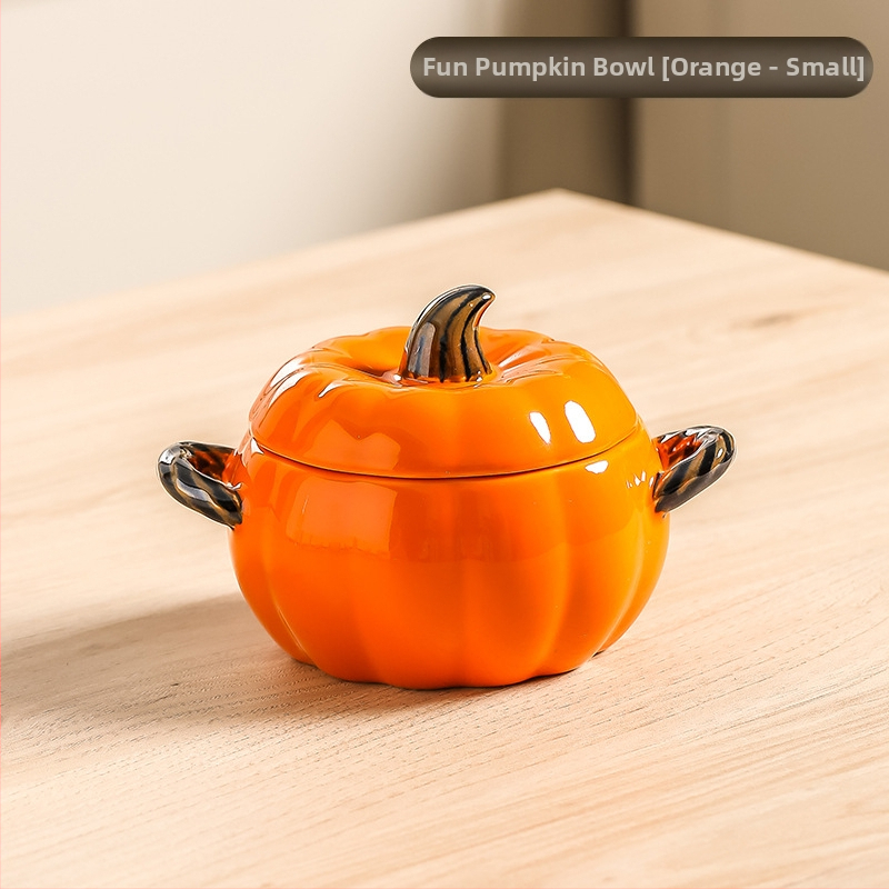 Radošs keramikas zupas katls, mājsaimniecības augstas krāsas ķirbju dubultausu zupas bļoda, gliemežu nūdeļu bļoda, liela zupas bļoda ar vāku, liela bļoda