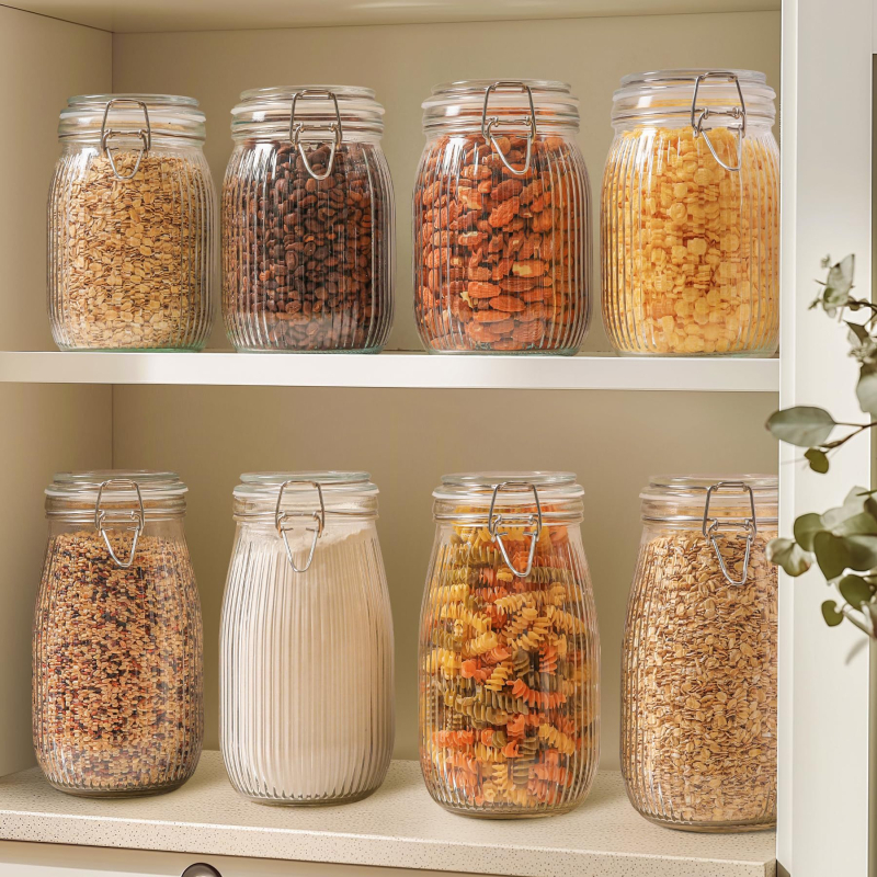 Veľkoobchod so sklenenými uzatvárateľnými nádobami na kuchynské obilie, fľaša na skladovanie fliaš, úložná nádoba na fľaše so zacvakávacím uzáverom, veľkoobchod so zatvárateľnými fľašami na cukríky