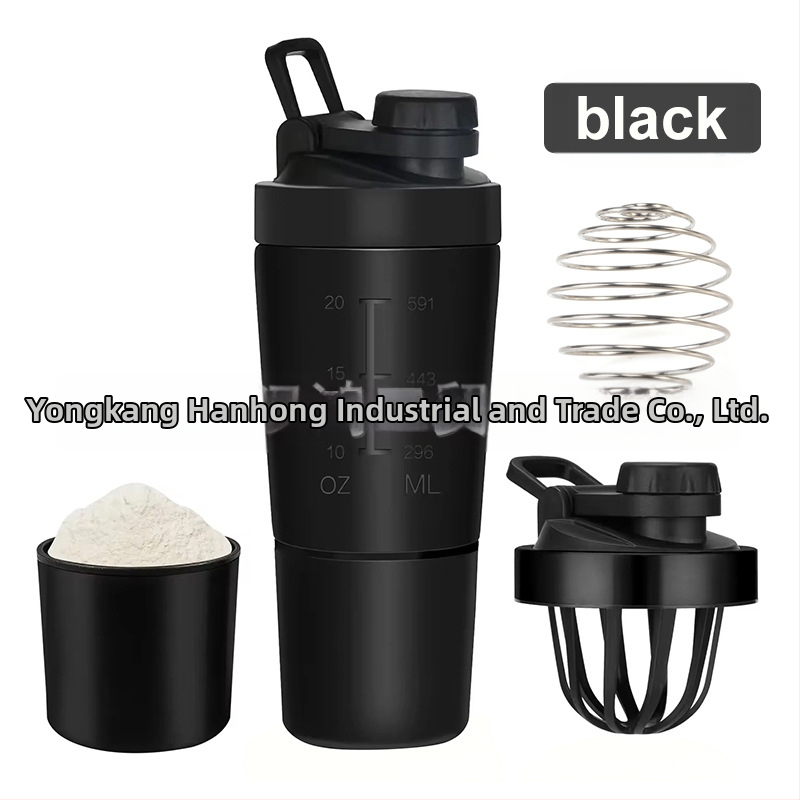 Еднослойна бутилка за протеинов прах от неръждаема стомана с отделение за съхранение, спортна чаша за смесване за фитнес на открито и удобна дръжка за разклащане