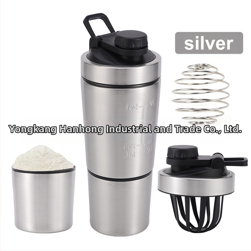 Еднослойна бутилка за протеинов прах от неръждаема стомана с отделение за съхранение, спортна чаша за смесване за фитнес на открито и удобна дръжка за разклащане
