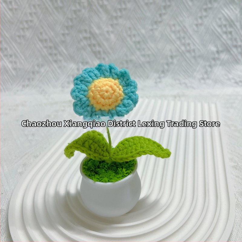 Vilnoniai megzti mini vazonų dekoracijos dirbtinių gėlių fabrikas rankų darbo vilnonių gėlių automobilių dekoravimas gatavų gaminių didmeninė prekyba