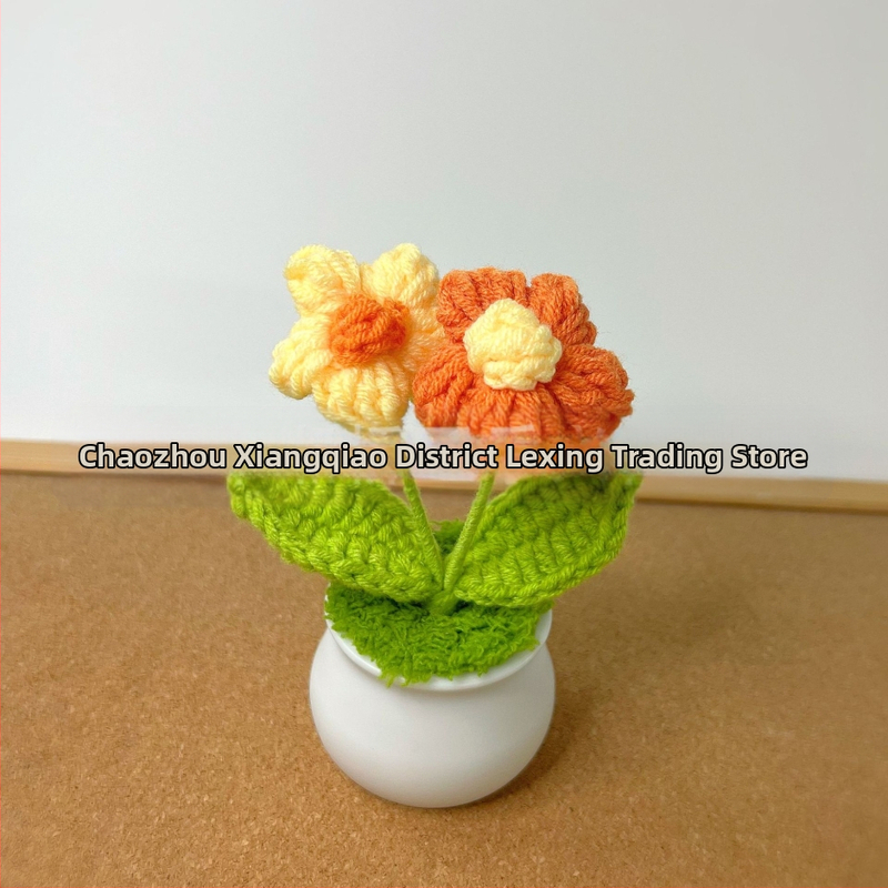 Vilnoniai megzti mini vazonų dekoracijos dirbtinių gėlių fabrikas rankų darbo vilnonių gėlių automobilių dekoravimas gatavų gaminių didmeninė prekyba