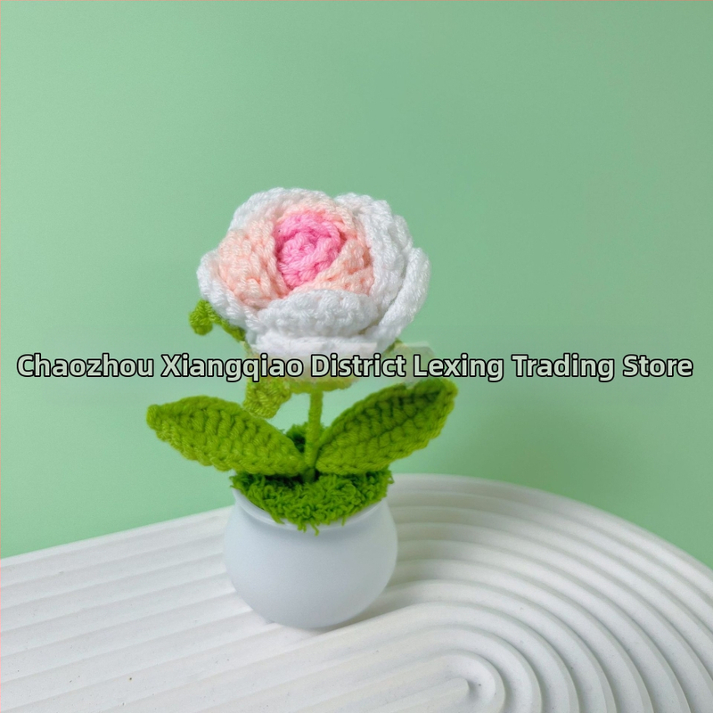 Vilnoniai megzti mini vazonų dekoracijos dirbtinių gėlių fabrikas rankų darbo vilnonių gėlių automobilių dekoravimas gatavų gaminių didmeninė prekyba