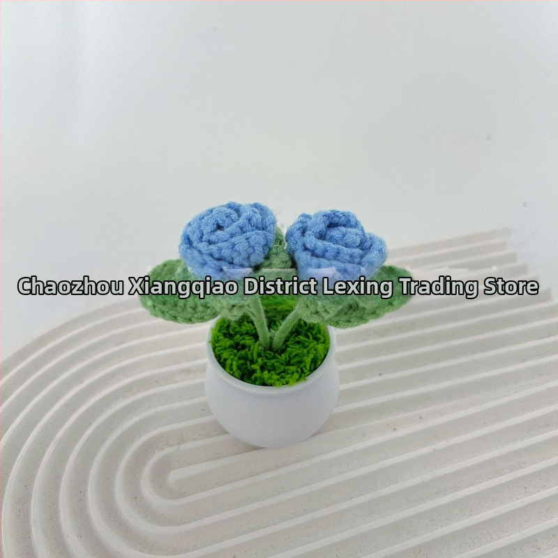 Vilnoniai megzti mini vazonų dekoracijos dirbtinių gėlių fabrikas rankų darbo vilnonių gėlių automobilių dekoravimas gatavų gaminių didmeninė prekyba