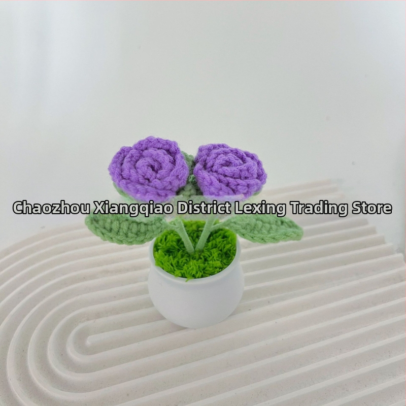 Vilnoniai megzti mini vazonų dekoracijos dirbtinių gėlių fabrikas rankų darbo vilnonių gėlių automobilių dekoravimas gatavų gaminių didmeninė prekyba