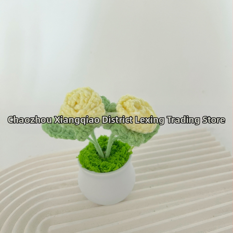 Vilnoniai megzti mini vazonų dekoracijos dirbtinių gėlių fabrikas rankų darbo vilnonių gėlių automobilių dekoravimas gatavų gaminių didmeninė prekyba