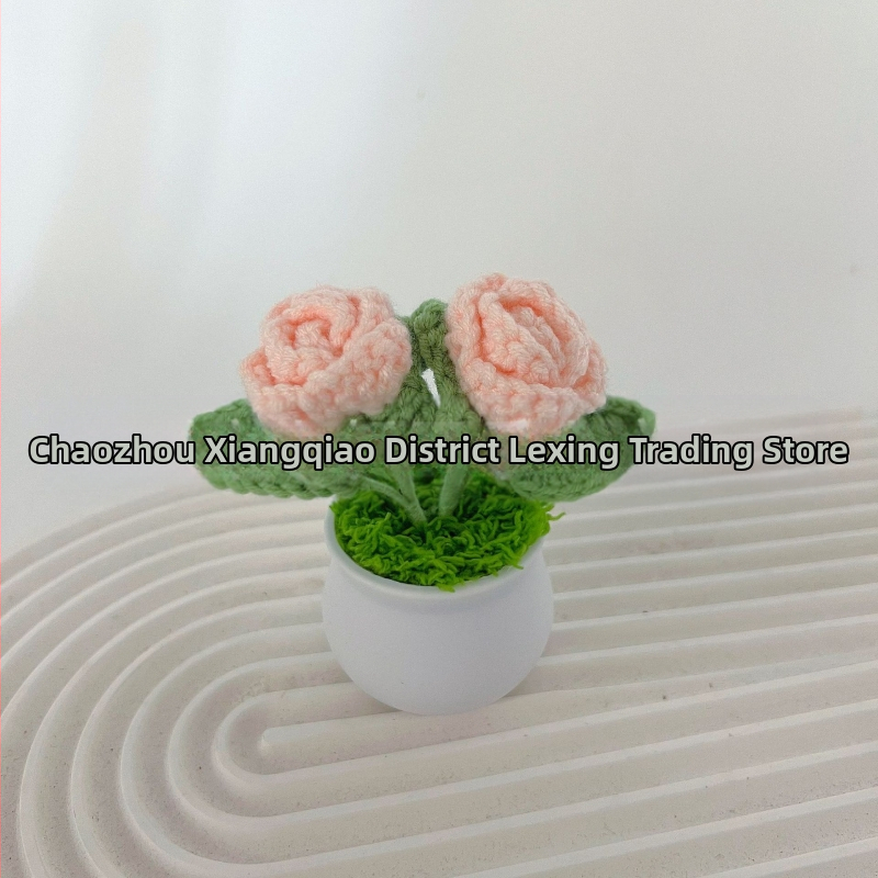 Vilnoniai megzti mini vazonų dekoracijos dirbtinių gėlių fabrikas rankų darbo vilnonių gėlių automobilių dekoravimas gatavų gaminių didmeninė prekyba