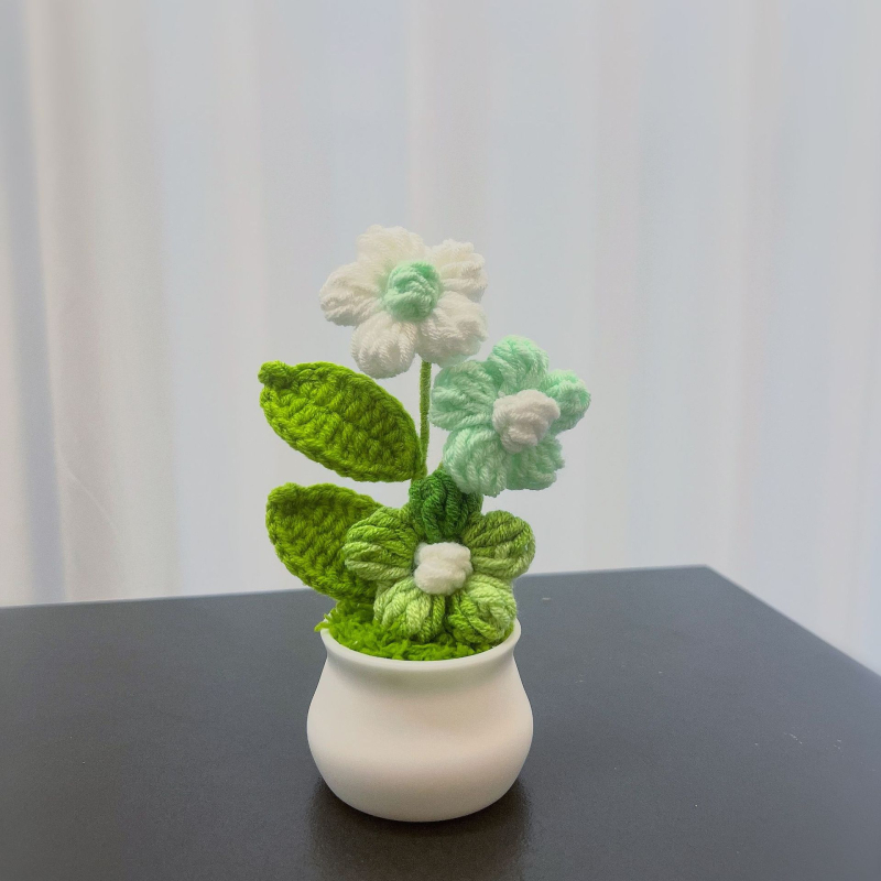 Vilnoniai megzti mini vazonų dekoracijos dirbtinių gėlių fabrikas rankų darbo vilnonių gėlių automobilių dekoravimas gatavų gaminių didmeninė prekyba
