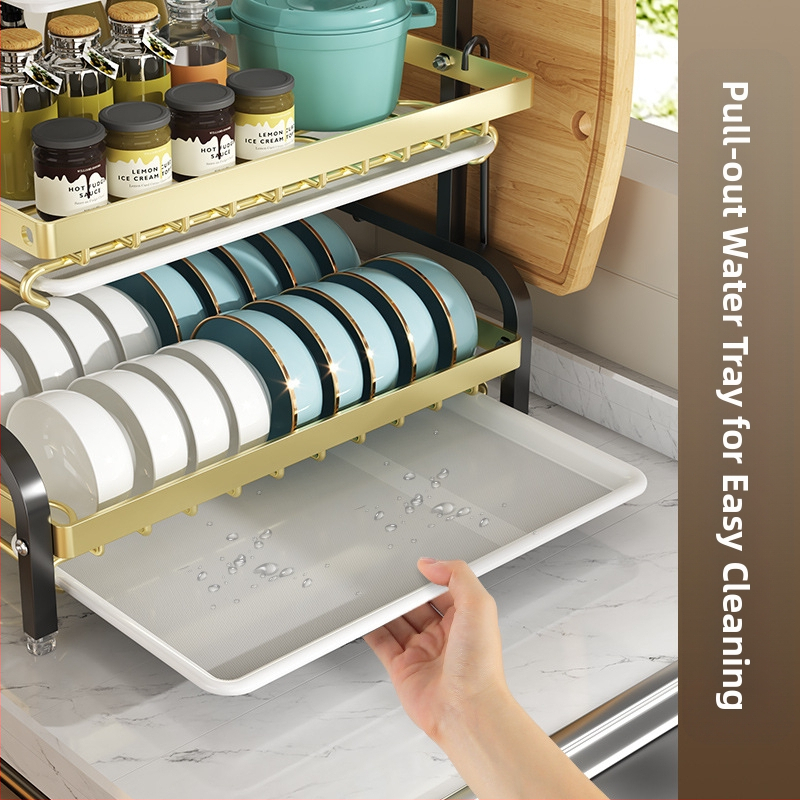 Стелаж за съдове и чинии, кухненски стелаж, държач за ножове, държач за клечки за хранене, вграден стелаж за оттичане, многофункционален стелаж за купи.