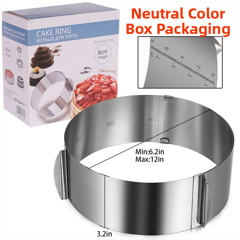 Koogivorm roostevabast terasest teleskoop-vahurõngas reguleeritav 6-12 tolli Melaleuca koogivormi koogiserv