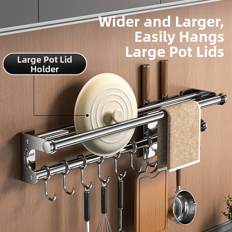 Поставка за съхранение на ножове без перфоратор, поставка за съхранение от неръждаема стомана 304, кухненска кука, капак за тенджера, дъска за рязане, пластмасово фолио, държач за тъкани