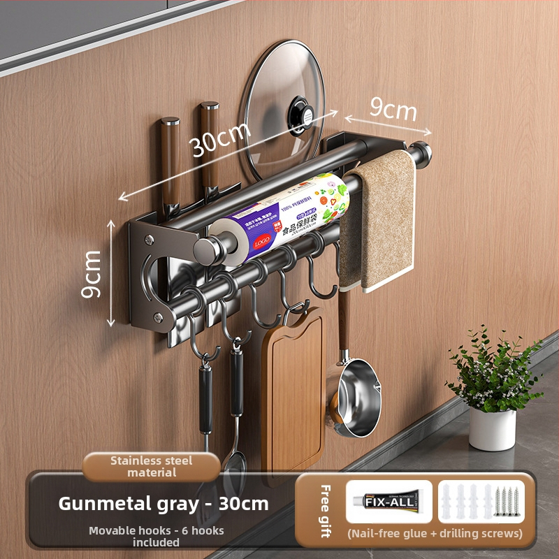 Neperforuojamas peilių laikiklis, 304 nerūdijančio plieno laikymo lentynėlė, virtuvės kabliukas, puodo užvalkalas, pjaustymo lentelė, plastikinės plėvelės servetėlių laikiklis