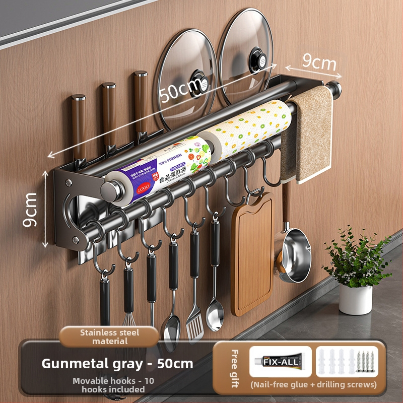 Neperforuojamas peilių laikiklis, 304 nerūdijančio plieno laikymo lentynėlė, virtuvės kabliukas, puodo užvalkalas, pjaustymo lentelė, plastikinės plėvelės servetėlių laikiklis