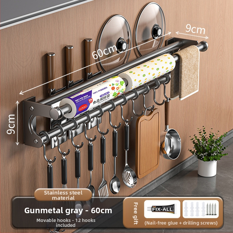 Neperforuojamas peilių laikiklis, 304 nerūdijančio plieno laikymo lentynėlė, virtuvės kabliukas, puodo užvalkalas, pjaustymo lentelė, plastikinės plėvelės servetėlių laikiklis