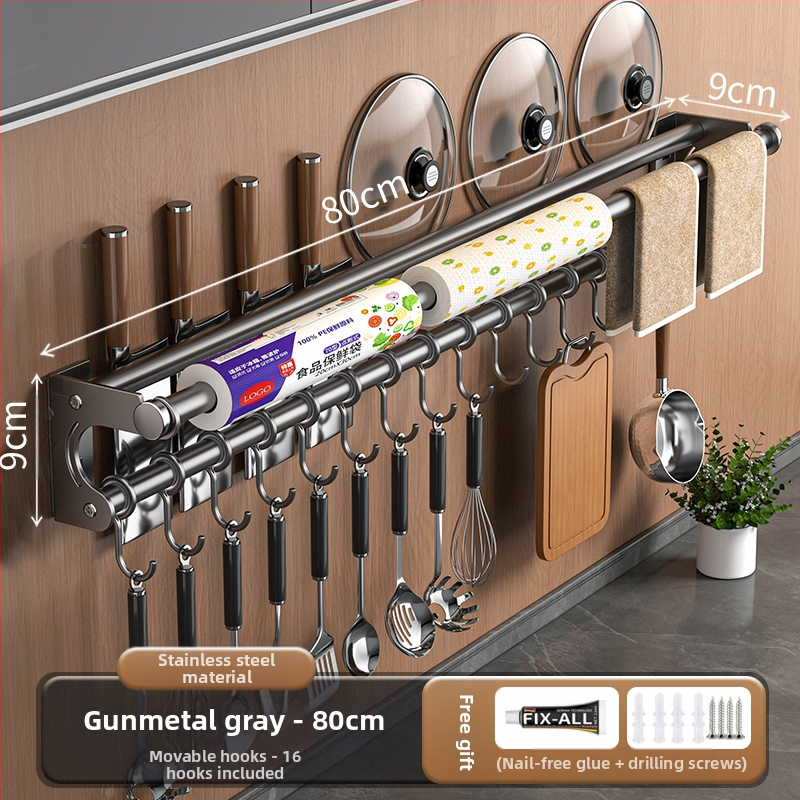 Neperforuojamas peilių laikiklis, 304 nerūdijančio plieno laikymo lentynėlė, virtuvės kabliukas, puodo užvalkalas, pjaustymo lentelė, plastikinės plėvelės servetėlių laikiklis