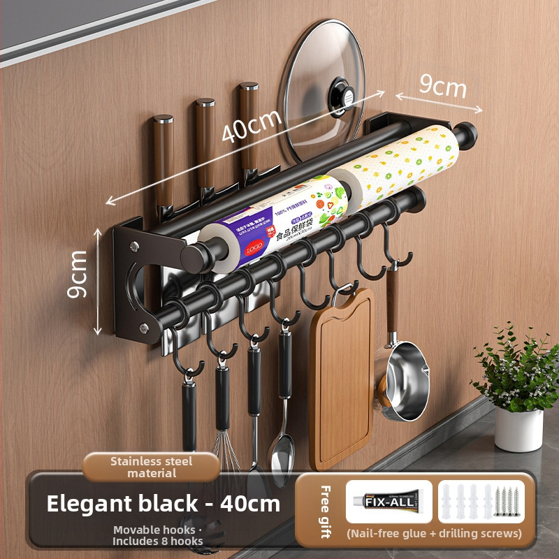 Neperforuojamas peilių laikiklis, 304 nerūdijančio plieno laikymo lentynėlė, virtuvės kabliukas, puodo užvalkalas, pjaustymo lentelė, plastikinės plėvelės servetėlių laikiklis