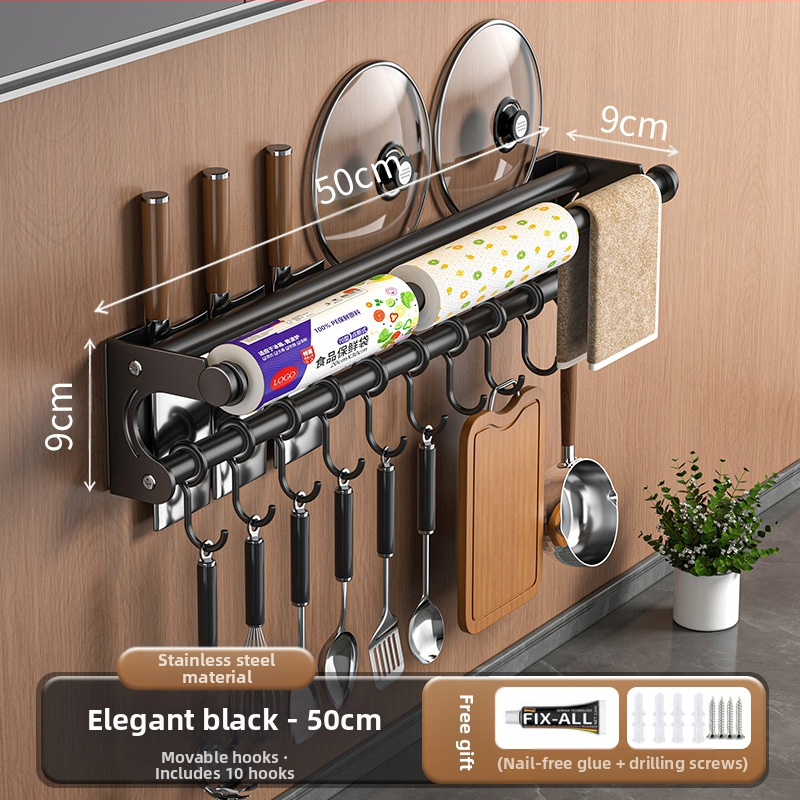 Neperforuojamas peilių laikiklis, 304 nerūdijančio plieno laikymo lentynėlė, virtuvės kabliukas, puodo užvalkalas, pjaustymo lentelė, plastikinės plėvelės servetėlių laikiklis