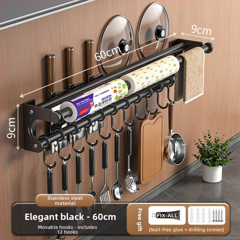 Neperforuojamas peilių laikiklis, 304 nerūdijančio plieno laikymo lentynėlė, virtuvės kabliukas, puodo užvalkalas, pjaustymo lentelė, plastikinės plėvelės servetėlių laikiklis